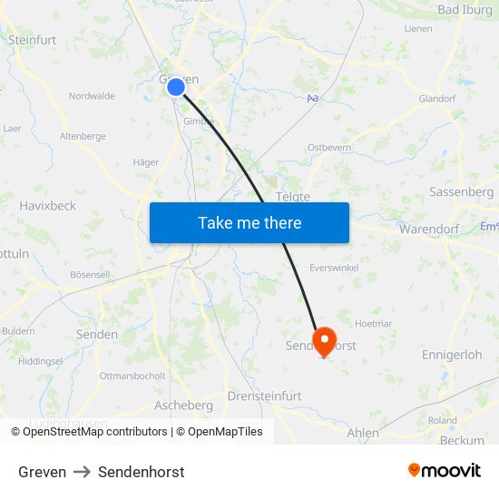 Greven to Sendenhorst map