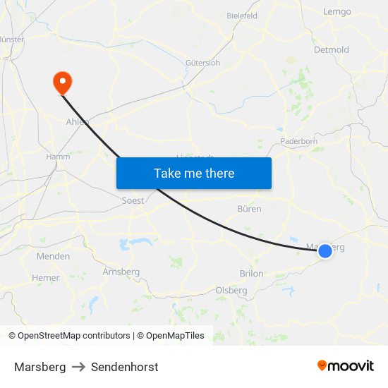 Marsberg to Sendenhorst map