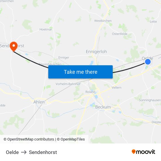 Oelde to Sendenhorst map
