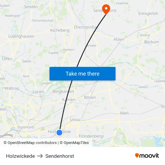Holzwickede to Sendenhorst map