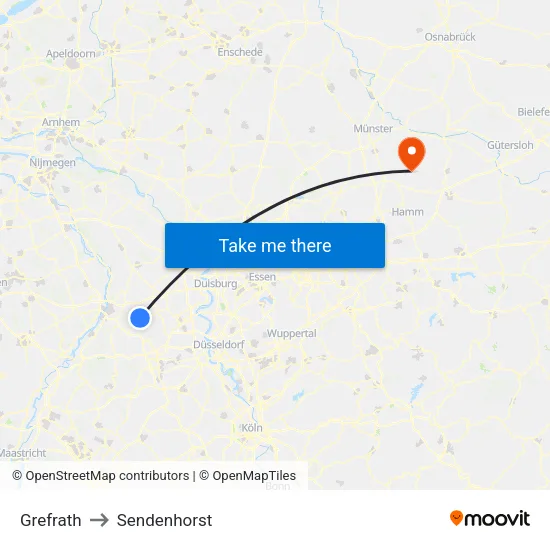 Grefrath to Sendenhorst map