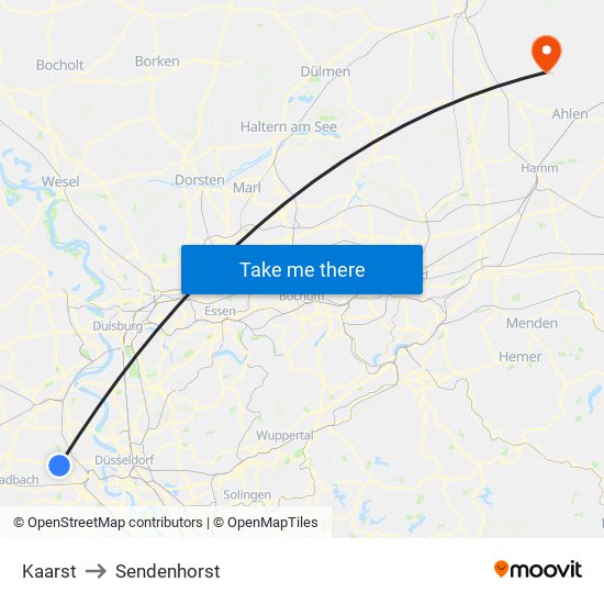 Kaarst to Sendenhorst map