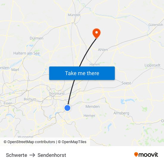 Schwerte to Sendenhorst map