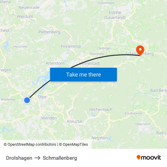 Drolshagen to Schmallenberg map