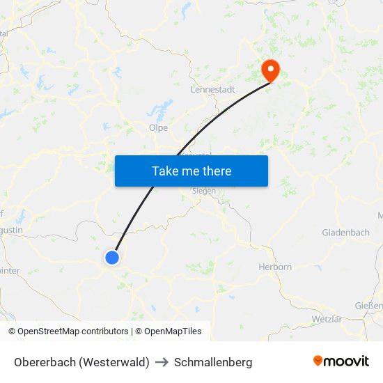 Obererbach (Westerwald) to Schmallenberg map