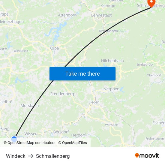 Windeck to Schmallenberg map