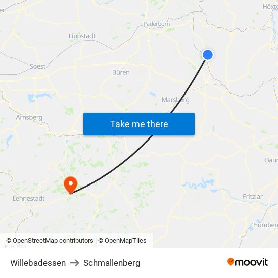 Willebadessen to Schmallenberg map