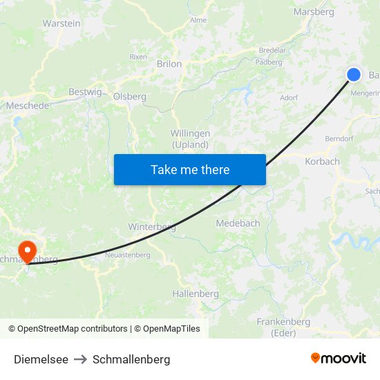 Diemelsee to Schmallenberg map