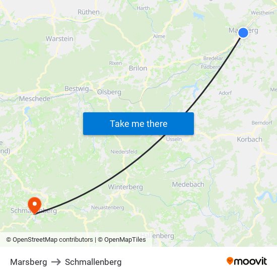 Marsberg to Schmallenberg map