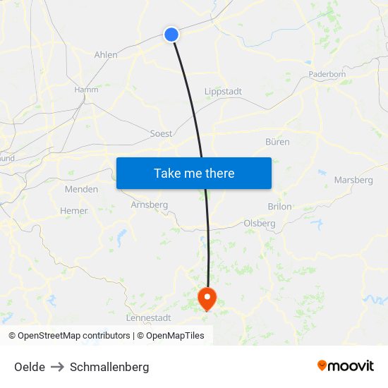 Oelde to Schmallenberg map