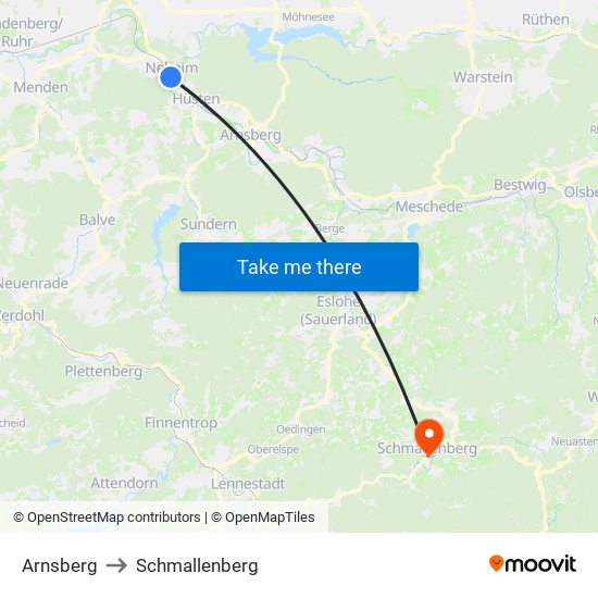 Arnsberg to Schmallenberg map