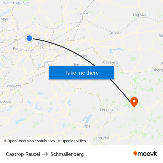 Castrop-Rauxel to Schmallenberg map