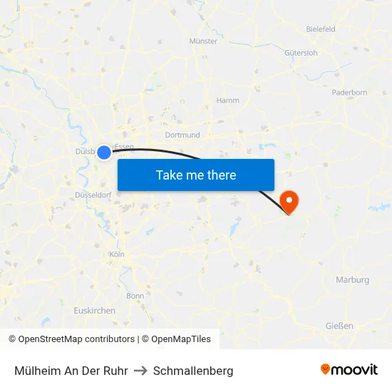 Mülheim An Der Ruhr to Schmallenberg map