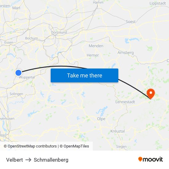 Velbert to Schmallenberg map