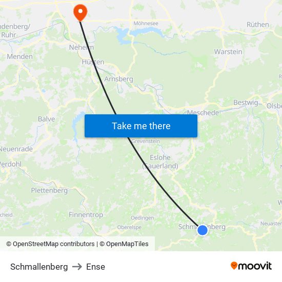 Schmallenberg to Ense map