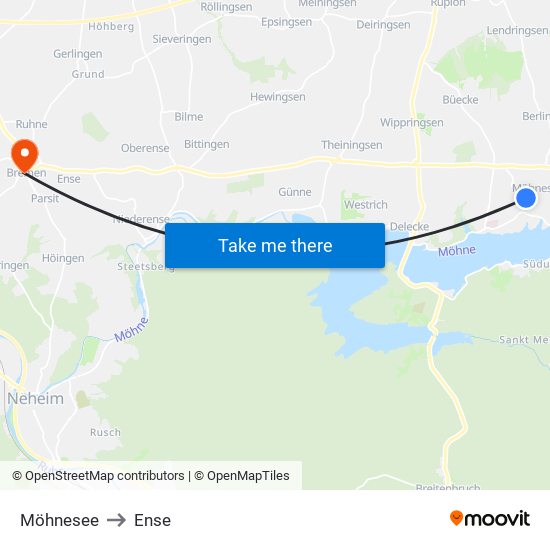 Möhnesee to Ense map