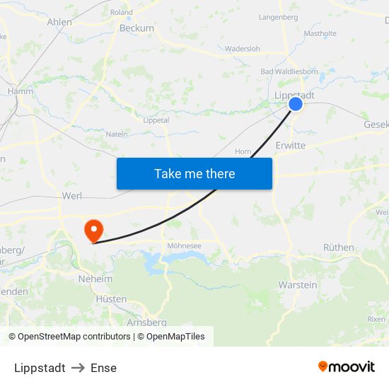 Lippstadt to Ense map