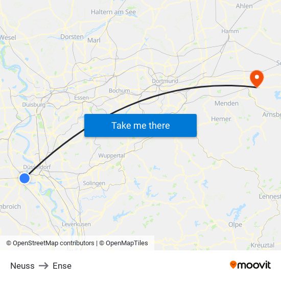 Neuss to Ense map