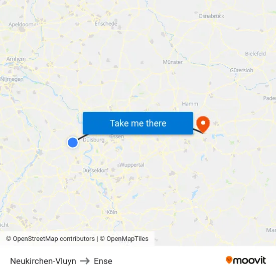 Neukirchen-Vluyn to Ense map