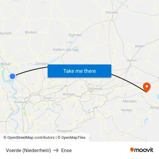 Voerde (Niederrhein) to Ense map
