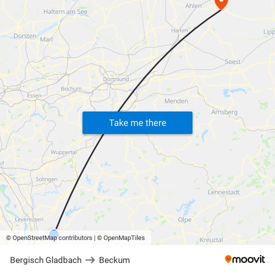 Bergisch Gladbach to Beckum map