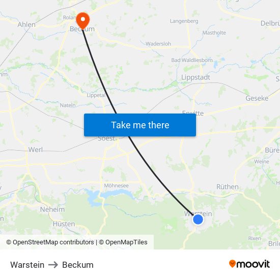 Warstein to Beckum map