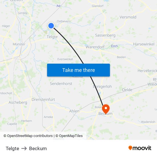 Telgte to Beckum map