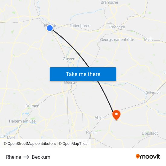 Rheine to Beckum map