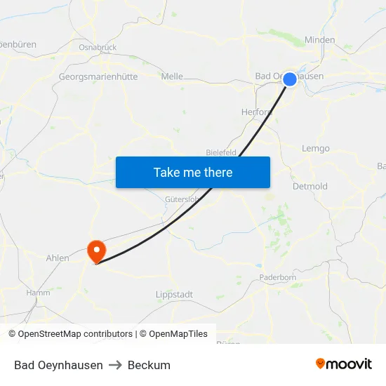 Bad Oeynhausen to Beckum map