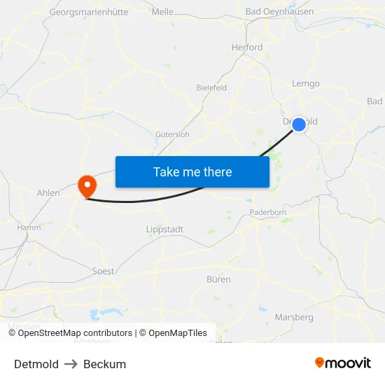 Detmold to Beckum map