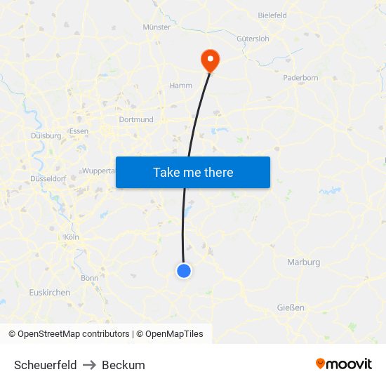 Scheuerfeld to Beckum map