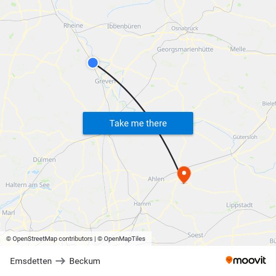 Emsdetten to Beckum map