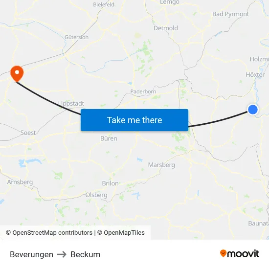 Beverungen to Beckum map