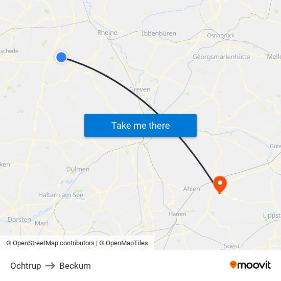 Ochtrup to Beckum map