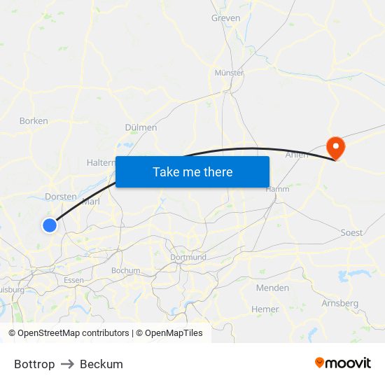 Bottrop to Beckum map