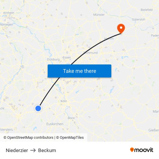 Niederzier to Beckum map