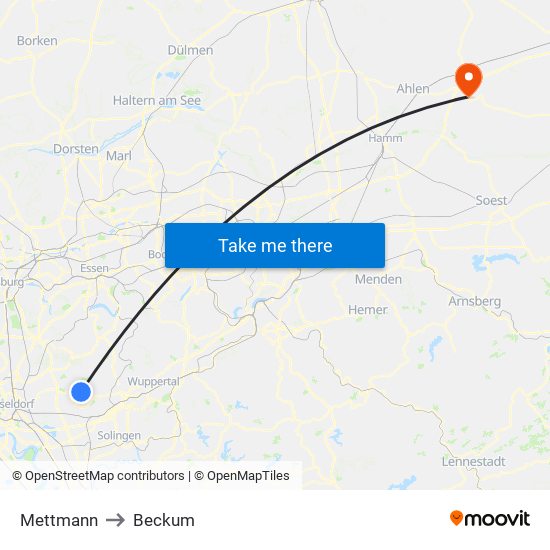 Mettmann to Beckum map