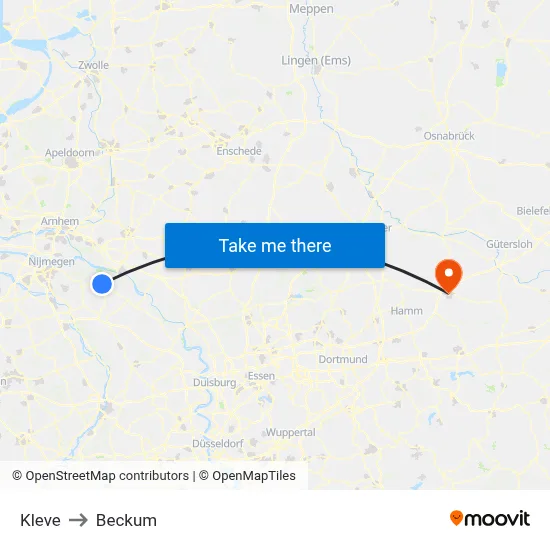 Kleve to Beckum map