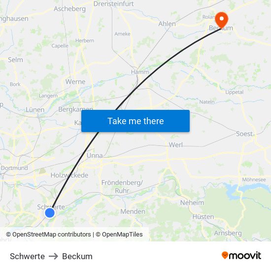 Schwerte to Beckum map