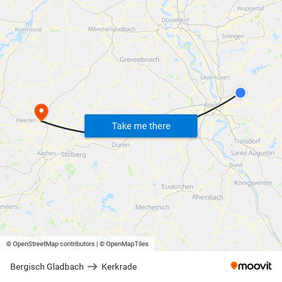 Bergisch Gladbach to Kerkrade map