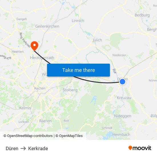 Düren to Kerkrade map