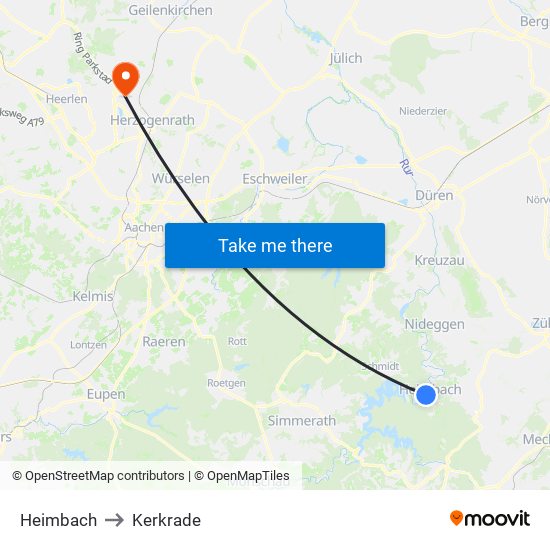 Heimbach to Kerkrade map