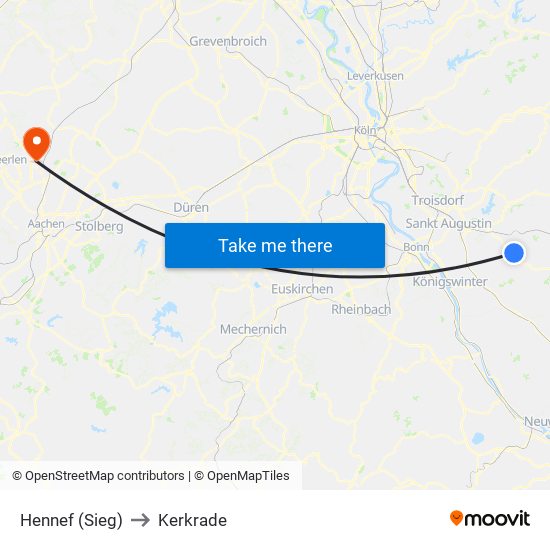 Hennef (Sieg) to Kerkrade map
