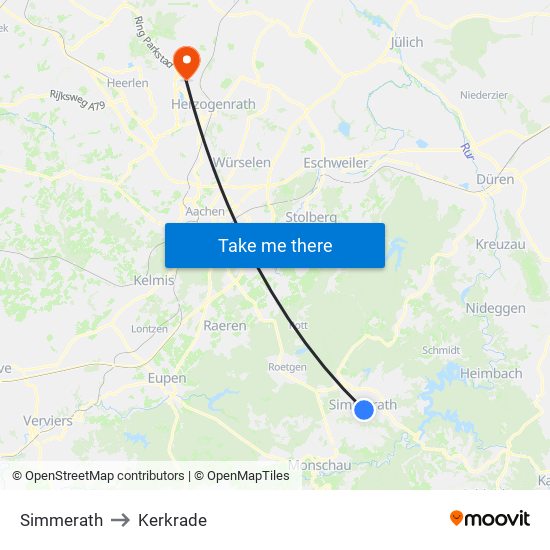 Simmerath to Kerkrade map