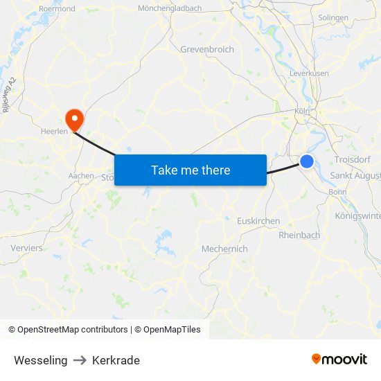 Wesseling to Kerkrade map