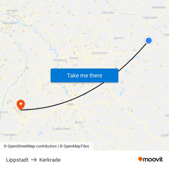 Lippstadt to Kerkrade map