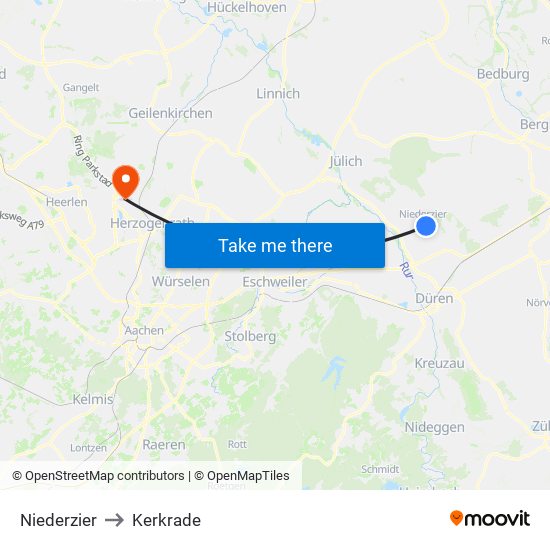 Niederzier to Kerkrade map