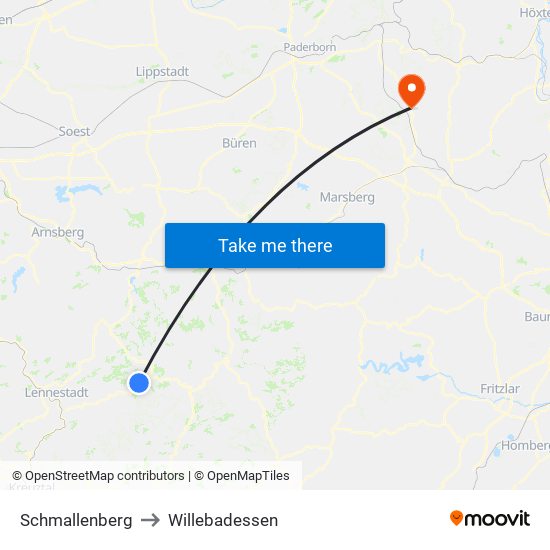 Schmallenberg to Willebadessen map