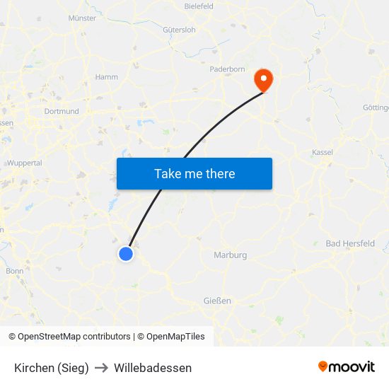 Kirchen (Sieg) to Willebadessen map