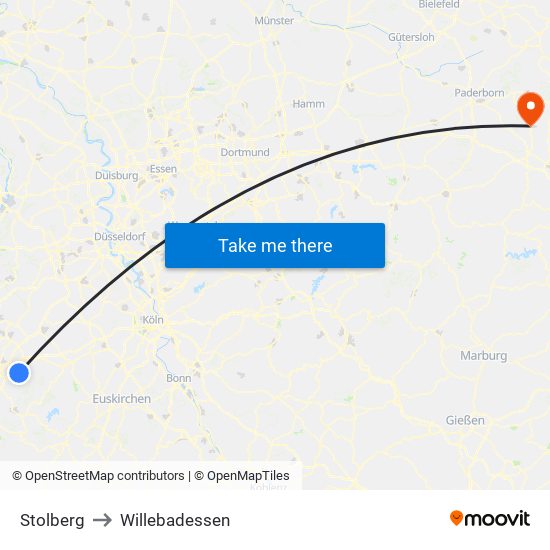 Stolberg to Willebadessen map